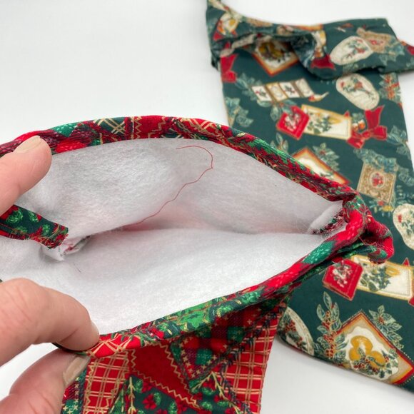 Set Of 2 Fabric Christmas Stockings Holiday Festive Prints Red Green Plaid - Picture 7 of 8